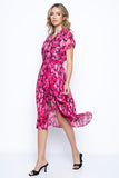 Wild Orchid Print SS Button Front Dress
