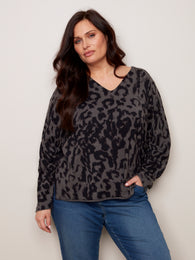Charcoal Printed Vneck Sweater